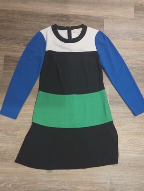 Michael Kors Colorblock Long-Sleeve Dress in Black, Blue, Green, White Size 0